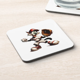 Goofy Cat Baseball Pitcher Winds Up Coaster