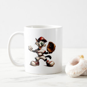 Goofy Cat Baseball Pitcher Winds Up Coffee Mug