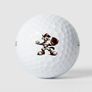 Goofy Cat Baseball Pitcher Winds Up Golf Balls