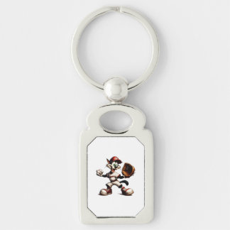 Goofy Cat Baseball Pitcher Winds Up Keychain