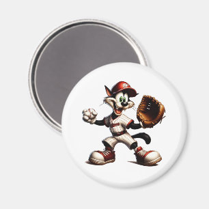 Goofy Cat Baseball Pitcher Winds Up Magnet