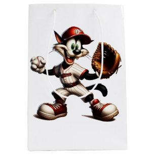 Goofy Cat Baseball Pitcher Winds Up Medium Gift Bag