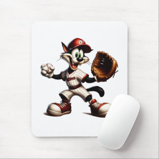 Goofy Cat Baseball Pitcher Winds Up Mouse Pad