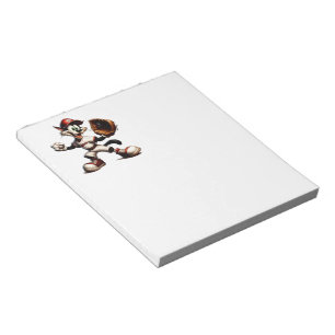 Goofy Cat Baseball Pitcher Winds Up Notepad