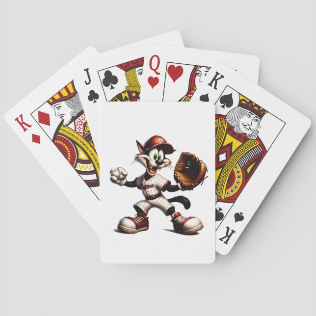Goofy Cat Baseball Pitcher Winds Up Playing Cards (Back)