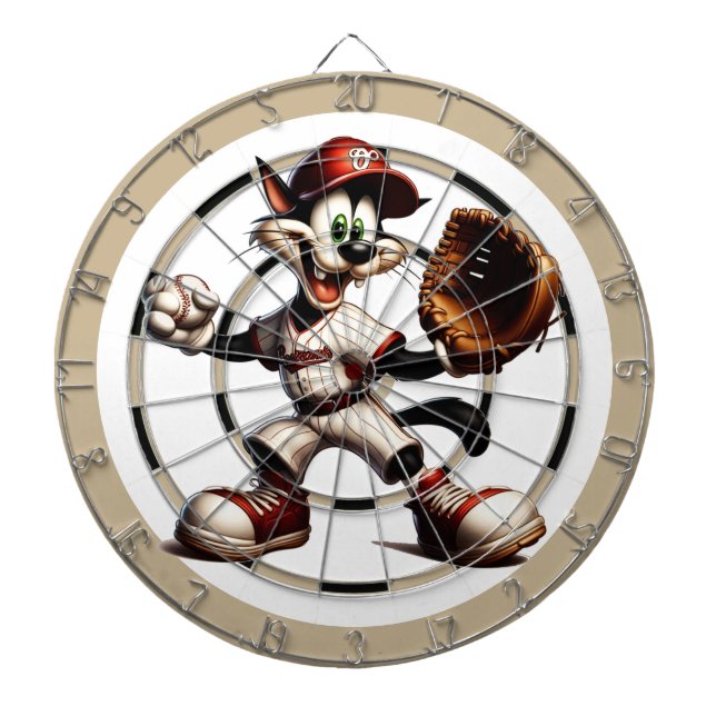  Goofy Cat Baseball Pitcher Winds Up Regulation Dartboard (Front)
