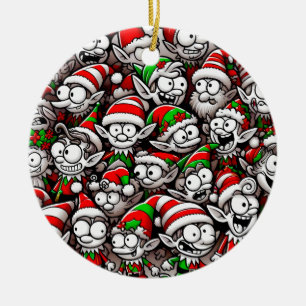 Goofy Christmas Elves Ceramic Ornament