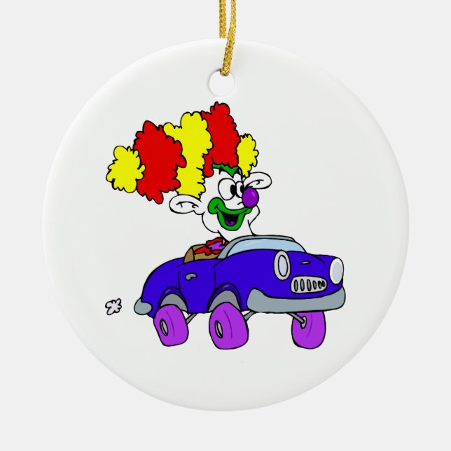 Goofy Clown in little car Ceramic Ornament (Front)