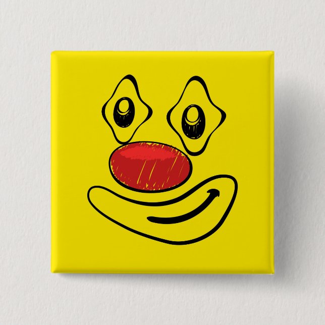 Goofy Clown Yellow Face 2 Inch Square Button (Front)