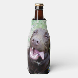 Goofy Delights: Chocolate Brown Labrador Puppy, Bottle Cooler