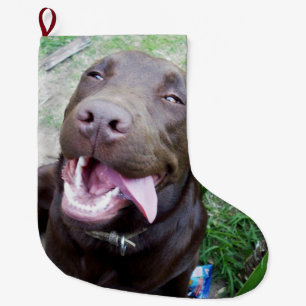 Goofy Delights: Chocolate Brown Labrador Puppy, Large Christmas Stocking