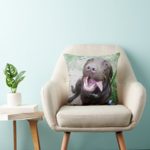 Goofy Delights: Chocolate Brown Labrador Puppy, Throw Pillow