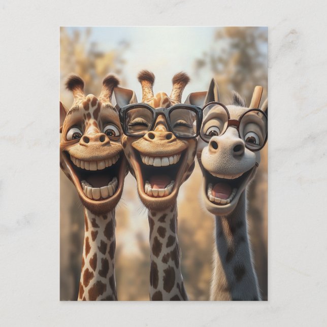 Goofy Giraffes in Glasses Holiday Postcard (Front)