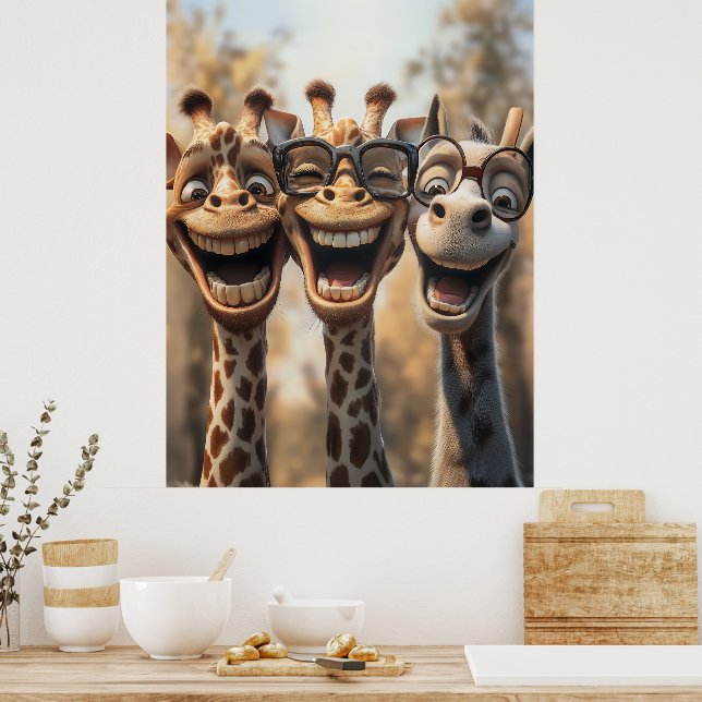 Goofy Giraffes in Glasses Poster (Kitchen)