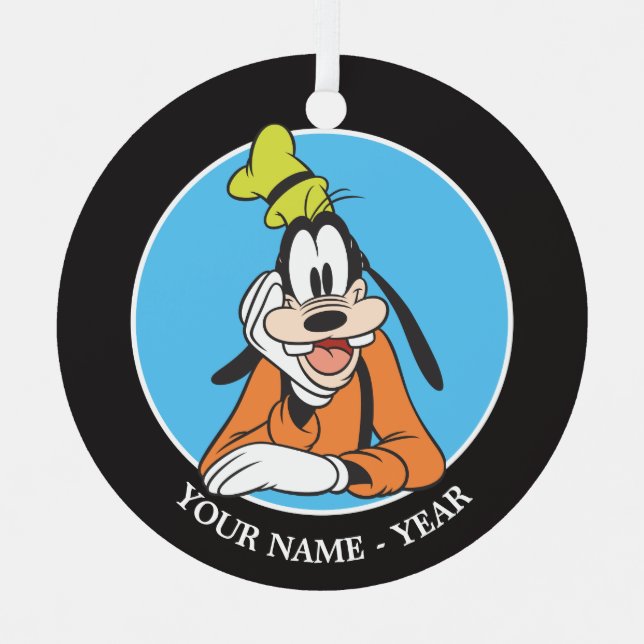 Goofy | Hand on Chin Add Your Name Metal Ornament (Front)