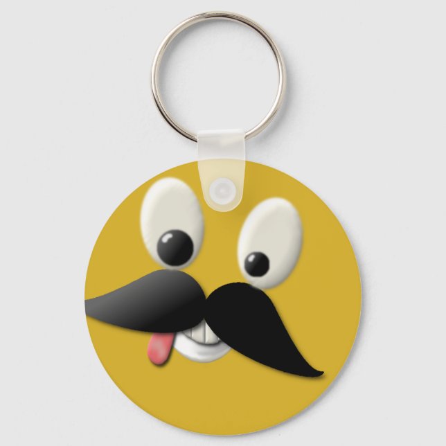 Goofy Happy Face with Moustache Keychain (Front)