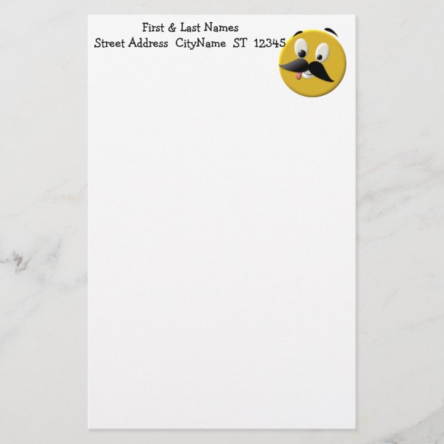 Goofy Happy Face with Moustache Stationery (Front)