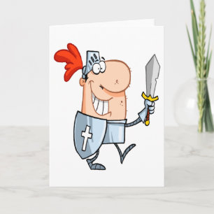 goofy knight in shining armour with sword cartoon card