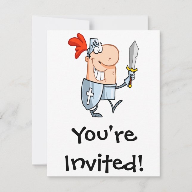 goofy knight in shining armour with sword cartoon invitation (Front)