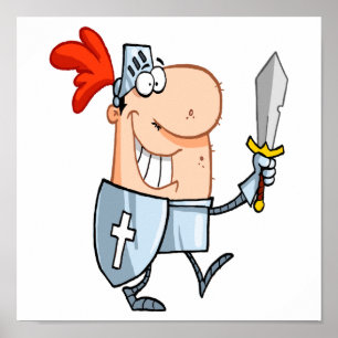 goofy knight in shining armour with sword cartoon poster