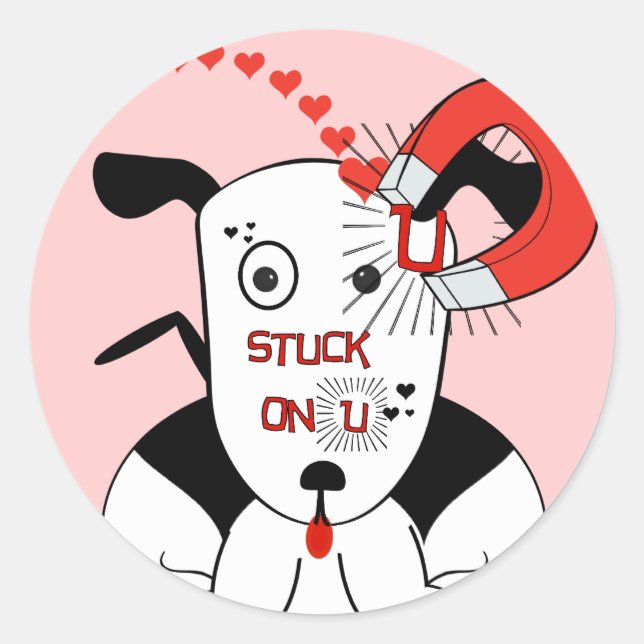 Goofy Magnet Stuck on Bull Terrier Classic Round Sticker (Front)