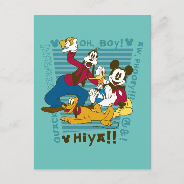 Goofy, Mickey, Donald, Pluto - Greetings Postcard (Front)