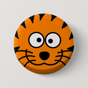 Goofy Orange and Black Striped Tiger 2 Inch Round Button