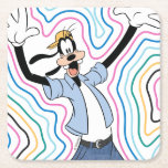 Goofy Retro Radiant Street Style Graphic Square Paper Coaster<br><div class="desc">Turn up the volume on your style with this high-energy, retro-inspired graphic! Featuring a cool, laid-back Goofy in iconic 90s fashion—complete with a backwards cap, button-down shirt, and baggy jeans—this design is all about effortless "good vibes" and vintage flair. The artwork is framed by a series of radiating, multi-colored outlines...</div>