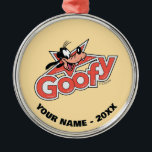 Goofy Retro Star Power Graphic Metal Ornament<br><div class="desc">Make a statement with this high-impact, Goofy logo-style design! Featuring a cheerful Goofy peaking out from behind a bold, red shooting star, this artwork perfectly blends vintage animation vibes with a classic pop-art aesthetic. The custom, thick-contoured typography and textured red fill give the design a high-quality "decal" look that feels...</div>