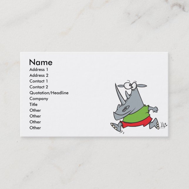 goofy running jogger rhino cartoon business card (Front)