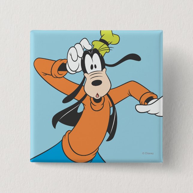 Goofy | Scratching Head 2 Inch Square Button (Front)