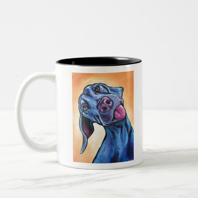 Goofy Weimaraner Two-Tone Coffee Mug (Left)