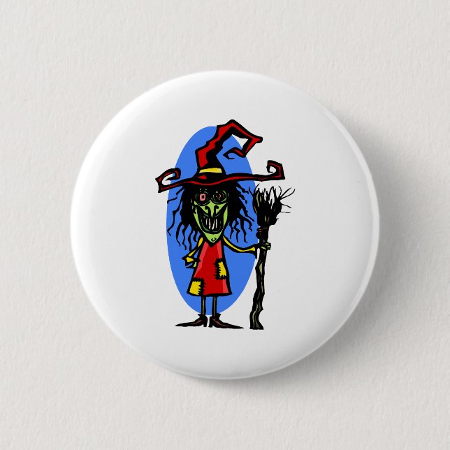 Goofy WItch with Broom 2 Inch Round Button (Front)