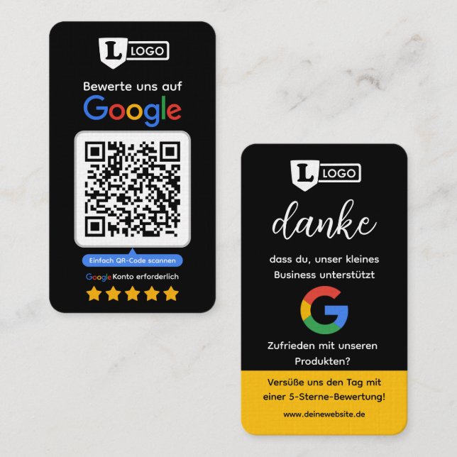 Google Bewertungskarte mit QR code Business Card  (Front/Back)