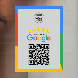 Google Business Reviews 5 Star Qr Code Grey  Window Cling