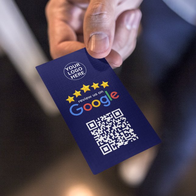 Google Business Reviews 5 Star Qr Code Navy Blue Card (Creator Uploaded)