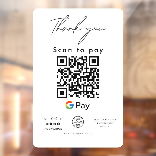 Google Pay QR Code Logo Scan to Pay Thank you Window Cling (Sheet 2)