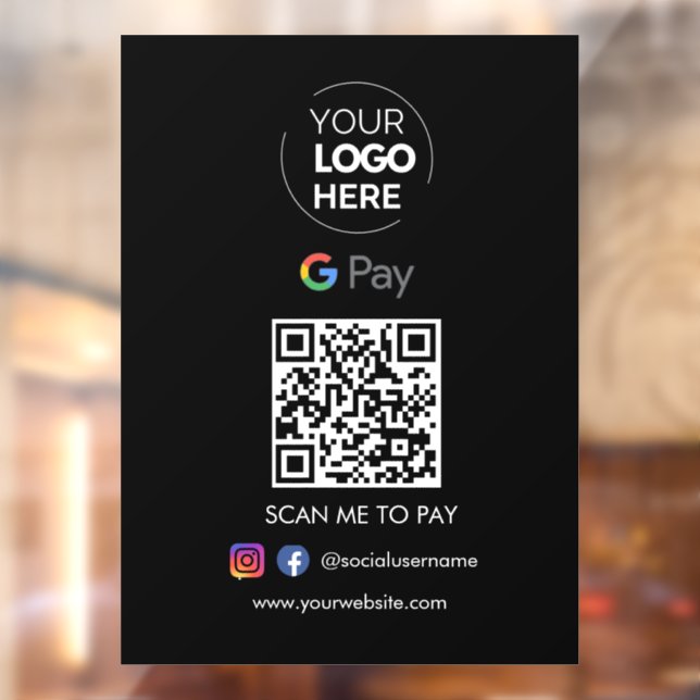  Google Pay QR Code Payment | Scan to Pay Black Window Cling (Sheet 2)