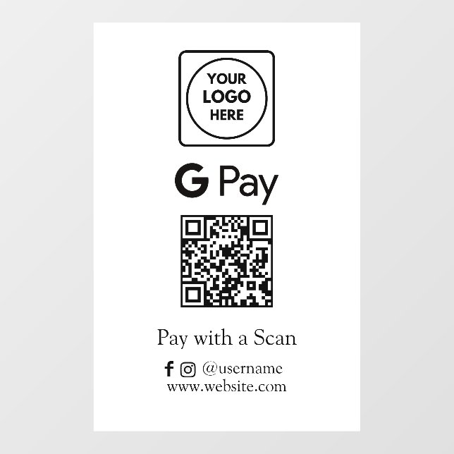Google Pay QR | Contactless Business Payment  Window Cling (Sheet)