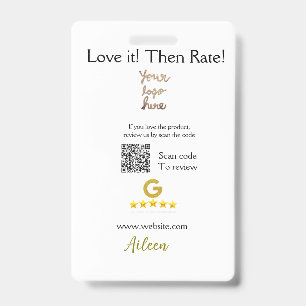 Google rate us review order purchase business QR Badge