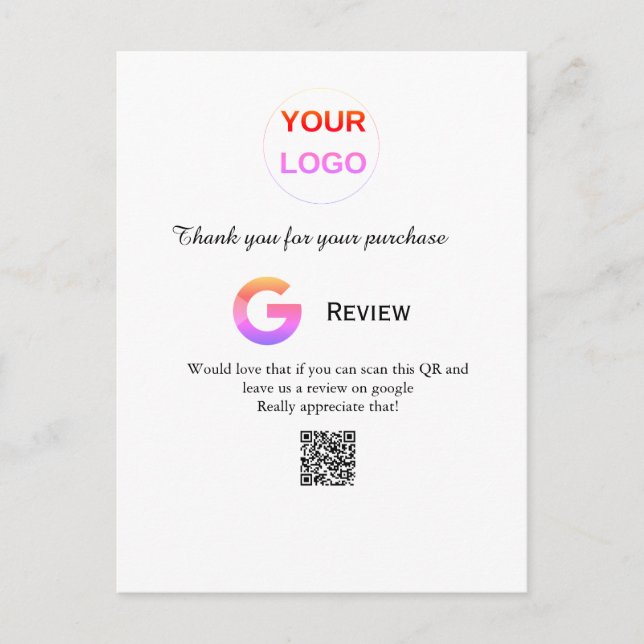 Google review business logo Scan QR review Postcard (Front)