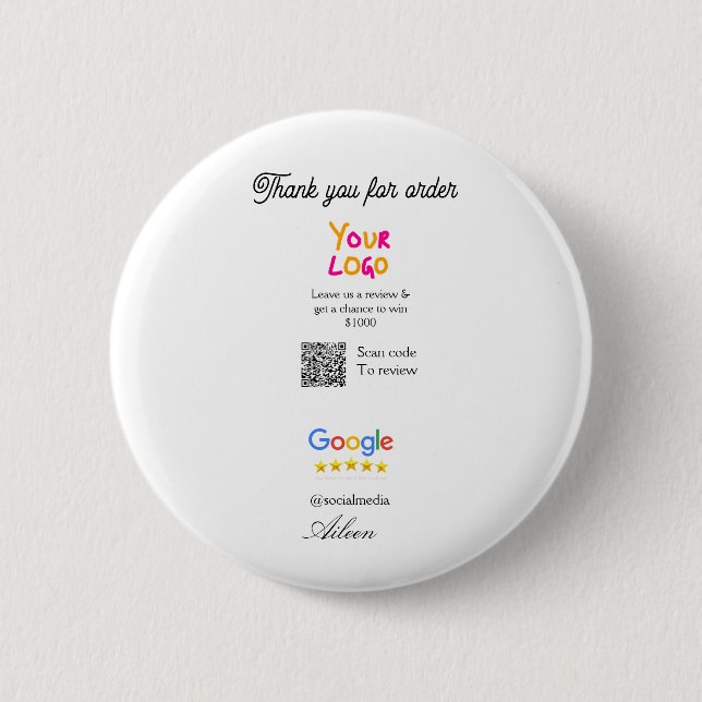 Google review business logo website scan QR code 2 Inch Round Button (Front)