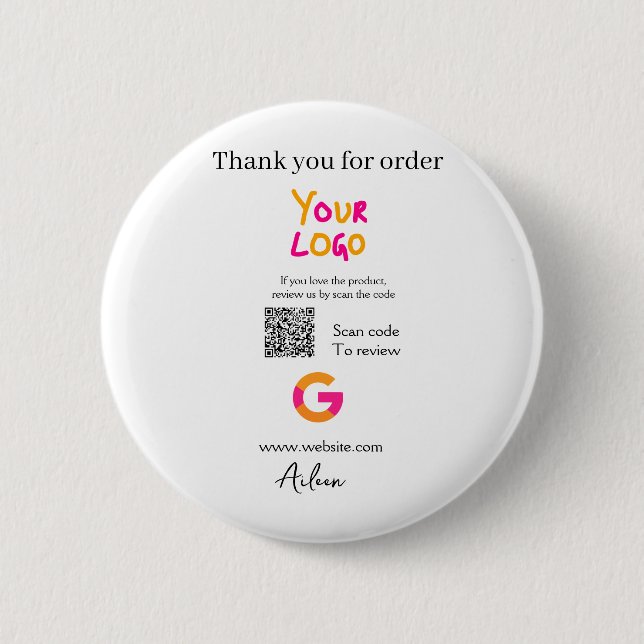 Google review business logo website scan QR code 2 Inch Round Button (Front)