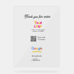 Google review business logo website scan QR code Acrylic Sign