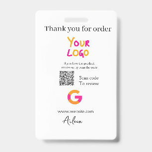 Google review business logo website scan QR code Badge