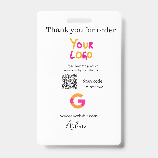 Google review business logo website scan QR code Badge (Front)