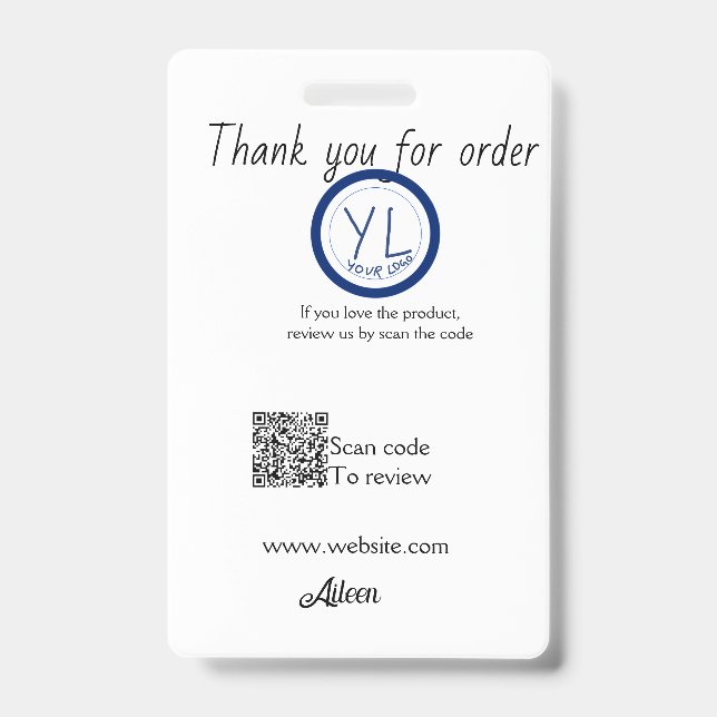 Google review business logo website scan QR code Badge (Front)