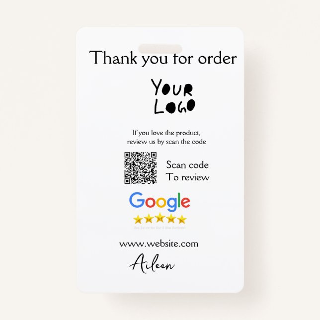 Google review business logo website scan QR code Badge (Front)