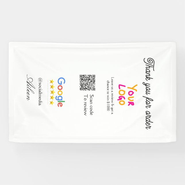 Google review business logo website scan QR code Banner (Horizontal)