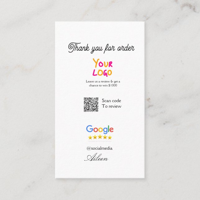 Google review business logo website scan QR code Business Card (Front)